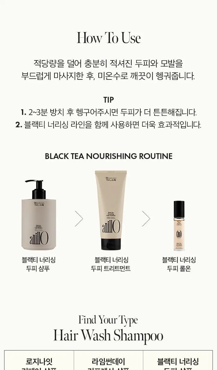 [뿌리볼륨/탈모증상완화] 아닐로 블랙티 너리싱 두피 샴푸 450ml 상세페이지 20